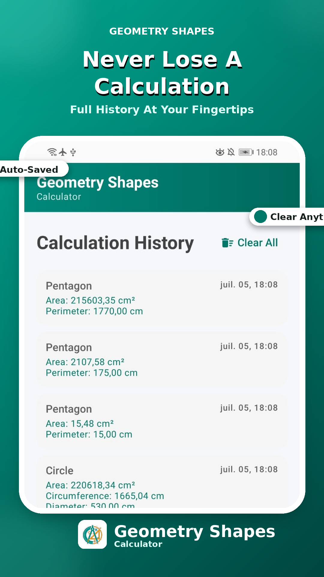 Calculation history with auto-save